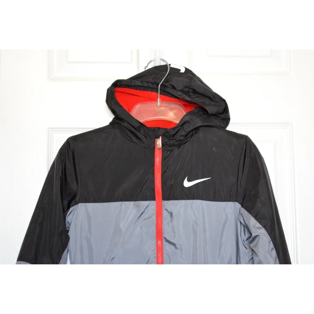 Nike Boys Hooded Gray Black Jacket Fleece Lining Size L / 6-7  Years  JUST DO IT
